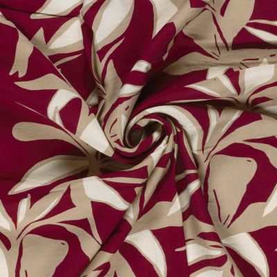 Tissu crêpe de viscose imprimé Pâquerette Fleuris blanc sur fond Rouge - Par 10 cm
