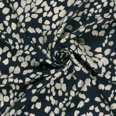 Tissu crêpe de viscose imprimé Étoile Fleuris blanc sur fond Bleu marine - Par 10 cm