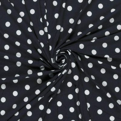 Tissu Jersey Viscose imprimé Polka pois Blanc sur fond Bleu marine - Par 10 cm