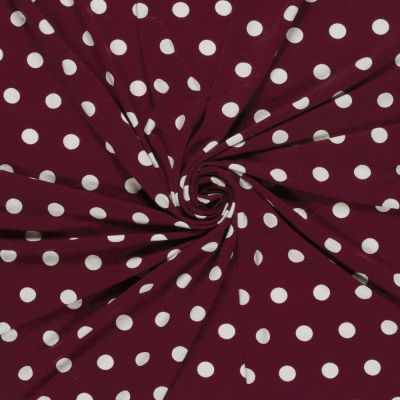 Tissu Jersey Viscose imprimé à pois blanc sur fond Bordeaux - Par 10 cm
