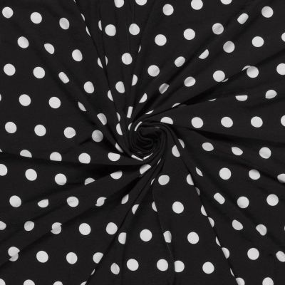 Tissu Jersey Viscose imprimé à pois blanc sur fond Noir - Par 10 cm
