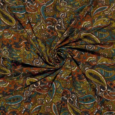 Tissu Jersey viscose imprimé motifs cachemire sur fond Vert - Par 10 cm