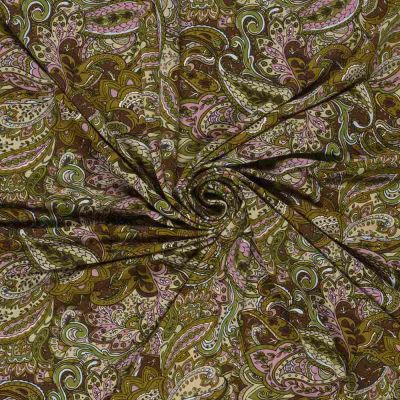 Tissu Jersey viscose imprimé Émeraude motifs cachemire sur fond Vert - Par 10 cm