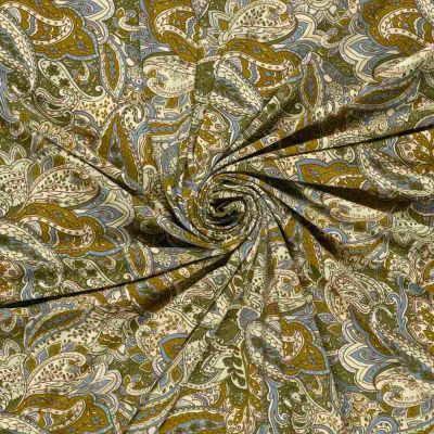 Tissu Jersey viscose imprimé motifs cachemire sur fond Ocre - Par 10 cm