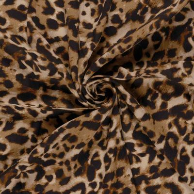 Tissu crêpe de viscose imprimé Léopard sur fond Camel - Par 10 cm