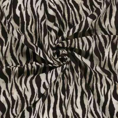 Tissu crêpe de viscose imprimé motif zèbre sur fond Noir - Par 10 cm