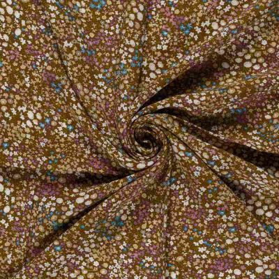 Tissu Popeline de Viscose Evita petites fleurs sur fond Marron - Par 10 cm