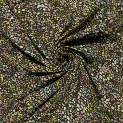 Tissu Popeline de Viscose Evita petites fleurs sur fond Noir - Par 10 cm