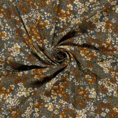 Tissu Popeline de Viscose imprimé Manon fleurs sur fond Gris foncé - Par 10 cm