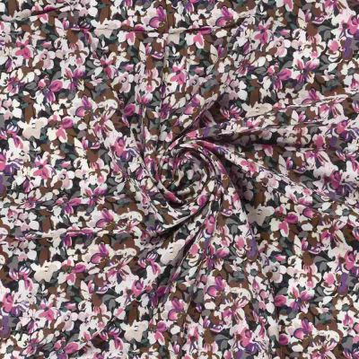 Tissu popeline de viscose imprimé Fleuris fuschia - Par 10 cm