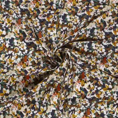 Tissu popeline de viscose imprimé Fleuris sur fond Bleu canard - Par 10 cm