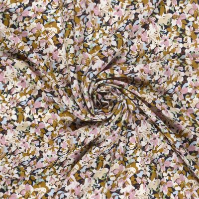Tissu Viscose imprimé Luis floral sur fond Ocre - Par 10 cm