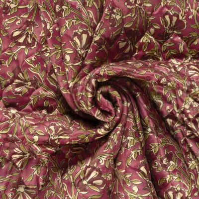 Tissu Velours Matelassé réversible esprit floral indien sur fond Vieux rose - Par 10 cm