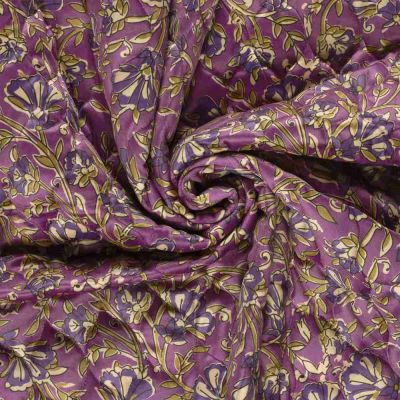 Tissu Velours Matelassé réversible esprit floral indien sur fond Violet - Par 10 cm