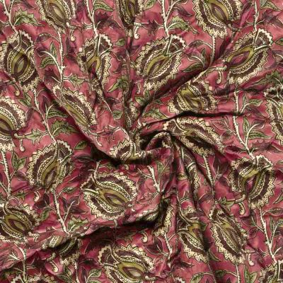 Tissu Velours Matelassé réversible Alya cachemire floral sur fond Rose fuchsia - Par 10 cm