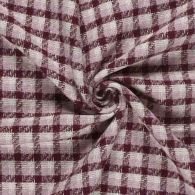 Tissu Jacquard imprimé carreaux bordeaux sur fond Rose - Par 10 cm