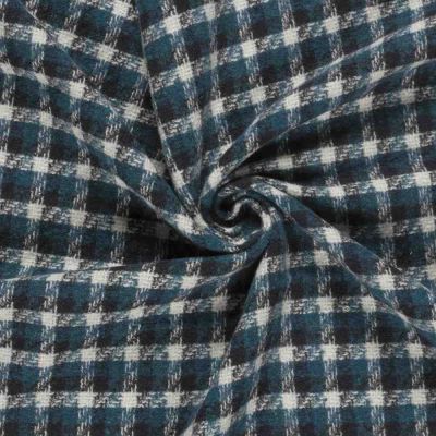 Tissu Jacquard imprimé carreaux blanc sur fond Bleu canard - Par 10 cm
