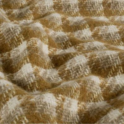 Tissu Jacquard brossé Lurex Carla carreaux sur fond Ocre - Par 10 cm