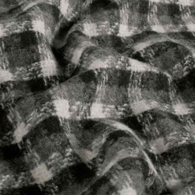 Tissu Jacquard brossé Lurex Carla carreaux sur fond Noir - Par 10 cm