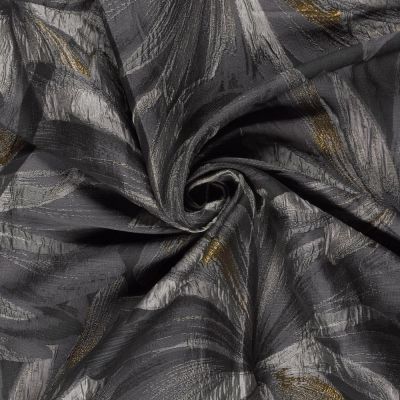 Tissu Jacquard Lurex Masha grandes fleurs sur fond Noir - Par 10 cm