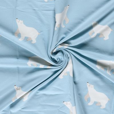 Tissu Sweat léger French Terry ours polaires sur fond Bleu ciel - Par 10 cm