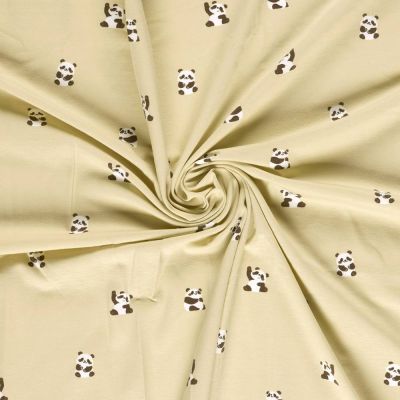 Tissu Jersey Coton imprimé Panda sur fond Beige - Par 10 cm