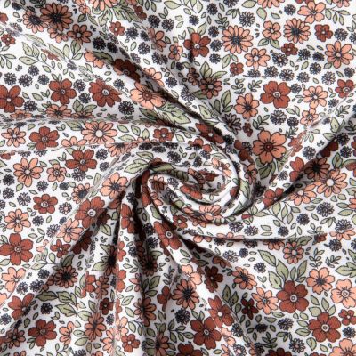 Tissu Jersey Coton imprimé Léna petites fleurs sur fond Blanc cassé - Par 10 cm
