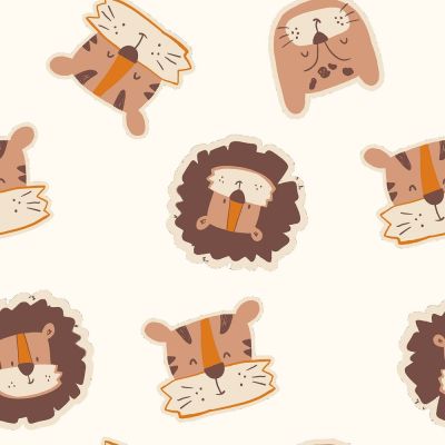 Tissu Jersey French terry Crêpe Lions sur fond Blanc cassé - Par 10 cm