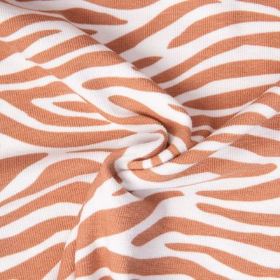 Tissu Jersey Coton Crêpe zébré Terracotta sur fond Ecru - Par 10 cm
