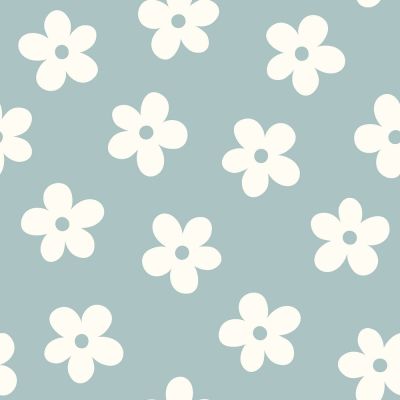 Tissu Jersey Coton imprimé Fleurs Lili blanches sur fond Bleu ciel - Par 10 cm