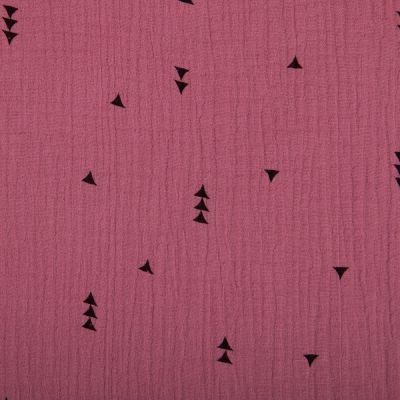 Coupon Tissu Double gaze de coton Triangles Vieux rose - Coupon de 20 cm