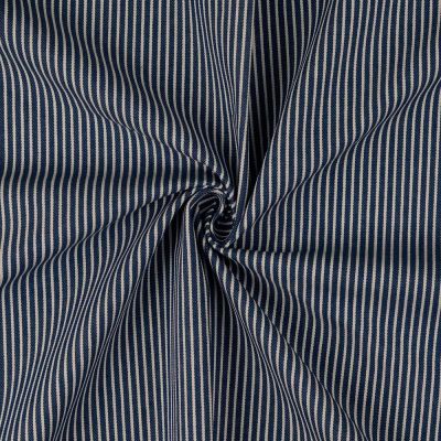 Tissu Jean Denim Rayé sur fond Bleu denim - Par 10 cm