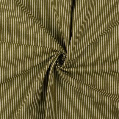 Tissu Jean Denim Rayé sur fond Vert kaki - Par 10 cm