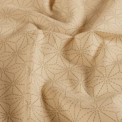 Tissu Coton imprimé Casual motif géométrique Vert olive sur fond Beige - Par 10 cm