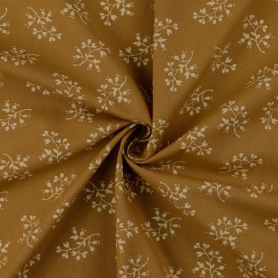 Tissu Coton imprimé Agathe petite fleurs Beige sur fond Brun - Par 10 cm
