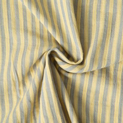 Coupon Tissu Double gaze de Coton Gipsy Rayé Bleu baltique sur fond Jaune pastel - Coupon de 30 cm