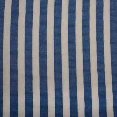 Tissu Coton imprimé Marina rayures Bleues jean sur fond Blanc - Par 10 cm