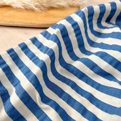 Tissu Seersucker rayé Bleu Craftine Box Classic Seaside - Par 10 cm