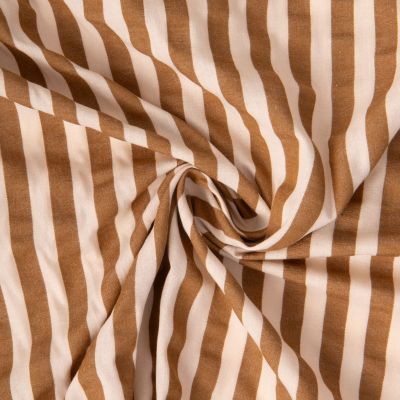 Tissu Coton imprimé Marina rayures Marron sur fond Pêche - Par 10 cm