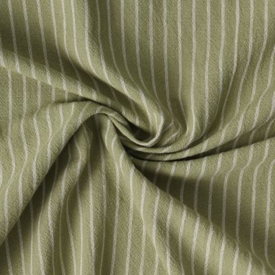 Tissu Polycoton Hugo rayures Blanches 5 mm sur fond Vert olive - Par 10 cm