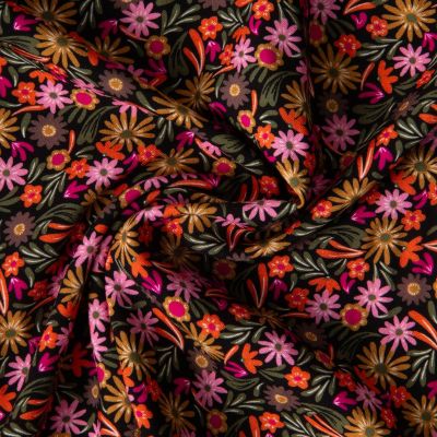 Tissu Viscose imprimé Arty Samfa sur fond Noir - Par 10 cm