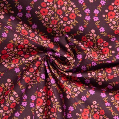 Tissu Coton imprimé Arty Albane fleuris sur fond Bordeaux - Par 10 cm
