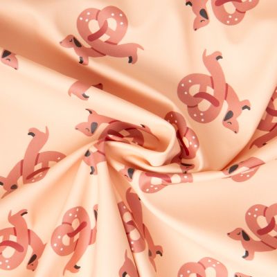 Tissu Imperméable imprimé Alsachien teckel caramel sur fond Beige - Par 10 cm