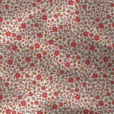 Tissu Double gaze Coton Anouchka fleuris sur fond Ecru - Par 10 cm