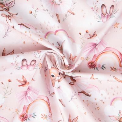 Tissu Coton imprimé digital Arty Balletty lapinou princesse sur fond Rose clair - Par 10 cm