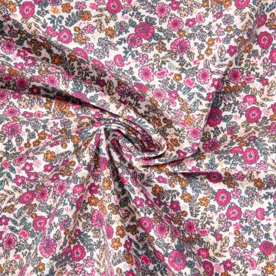 Tissu Coton imprimé Arty Barbara fleuris rose sur fond Blanc cassé - Par 10 cm