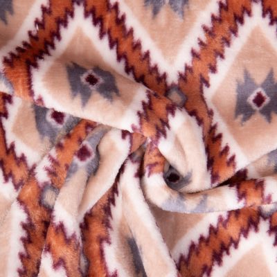 Tissu Doudou imprimé motif esprit ethnique sur fond Beige sable - Par 10 cm