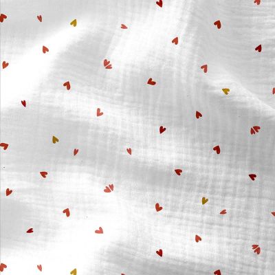 Tissu Double gaze Coreo coeurs rouges sur fond Blanc - Par 10 cm