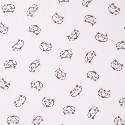 Coupon Tissu double gaze de coton Renards noirs sur fond Blanc - Coupon de 10 cm