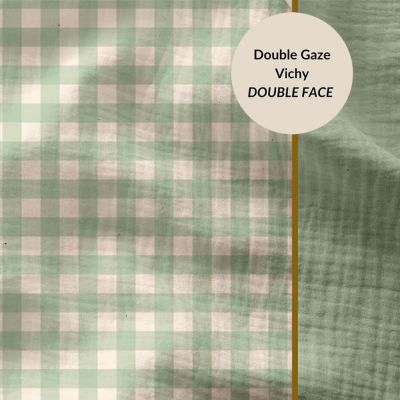 Tissu Double gaze Carreaux Vichy Vert amande - Par 10 cm